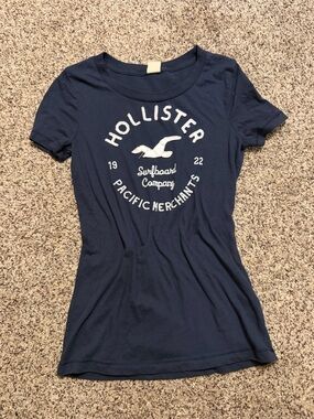 Hollister Navy Short Sleeve Tee with White Seagull Graphic